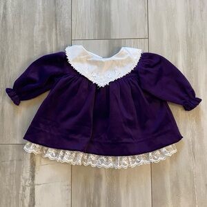 Bryan Purple Velour Long Sleeve Dress with White Collar and Lace Slip, size 6-9M